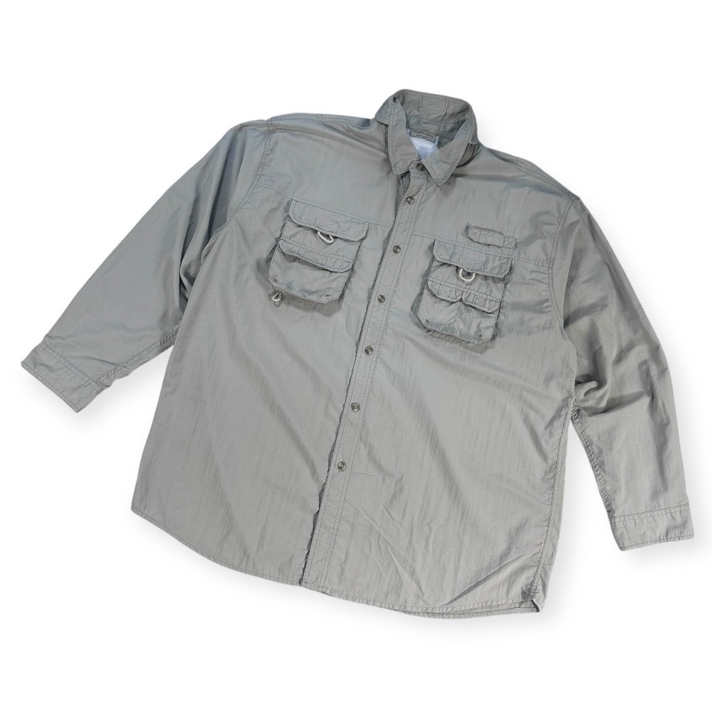 Rugged Earth Outfitters Mens XXL Fishing Shirt Tan Khaki Nylon Long‎ Sleeve Hike